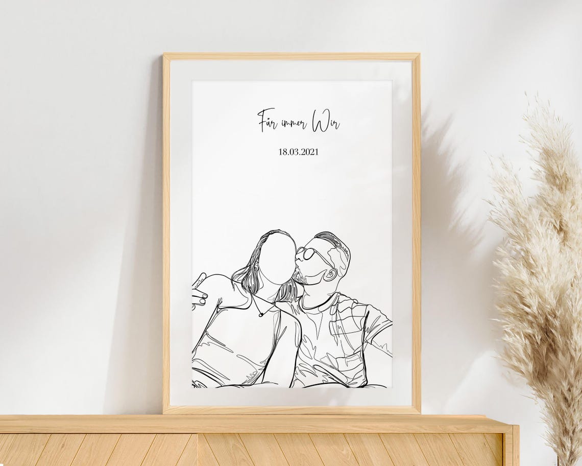 Für Immer Wir Anniversary Line Drawing Couple Portrait Poster