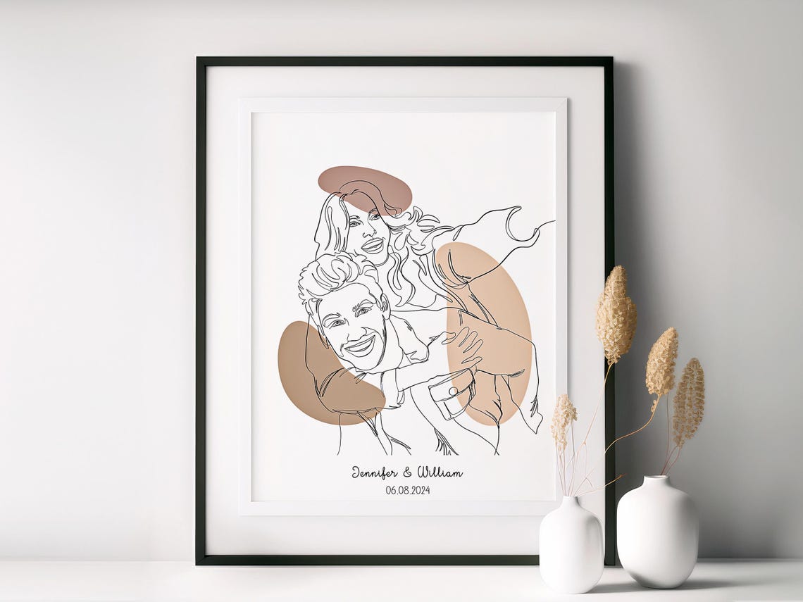 Custom Couple Line Art Personalized Decor Gift Drawing From Photo One Line Art Boyfriend Gift Girlfriend Gift Custom Portrait Gift