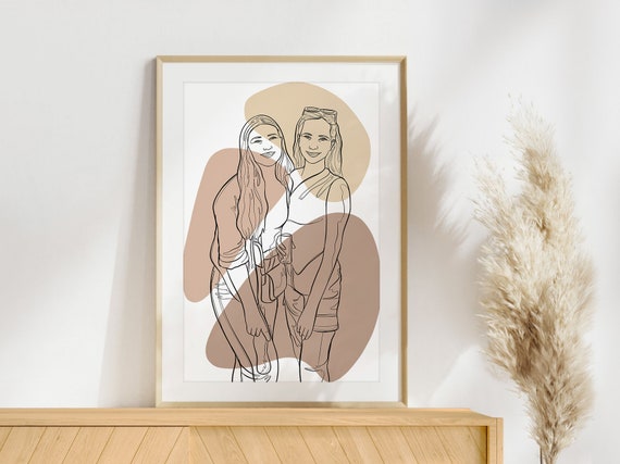 Custom Line Drawing From Photo Best Friend Portrait Personalized Birthday Gift For Friend One Line Drawing Line Art Gift For Her