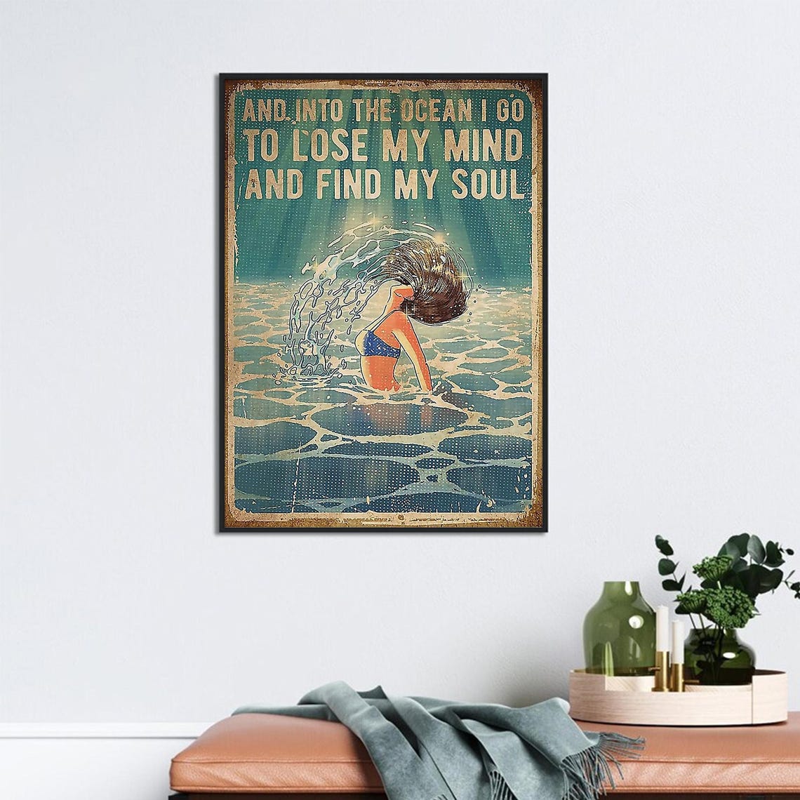 Swimming Girl Poster Into The Ocean To Lose My Mind Find My Soul Unframed Poster Vintage Swimming Girl Wall Art Swimming Wall Decor - Image 2