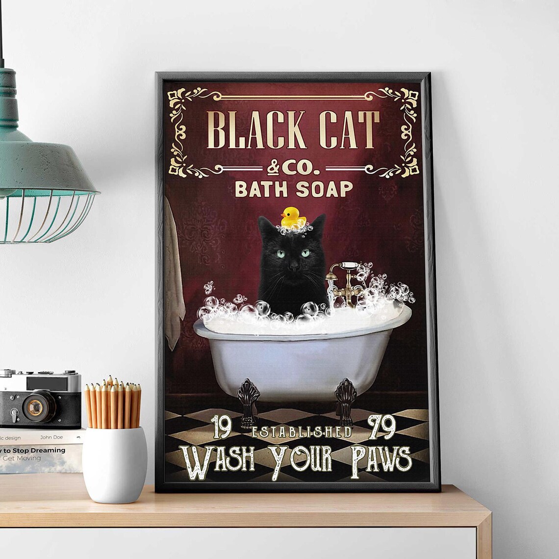 Black Cat Wash Your Paws Poster, Cat Lover Gift - Image 3