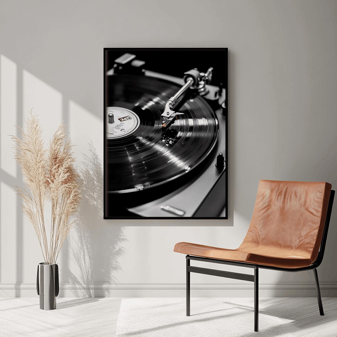 Black and White Spinning Vinyl Record Needle Drop 33 RPM Poster - Image 3