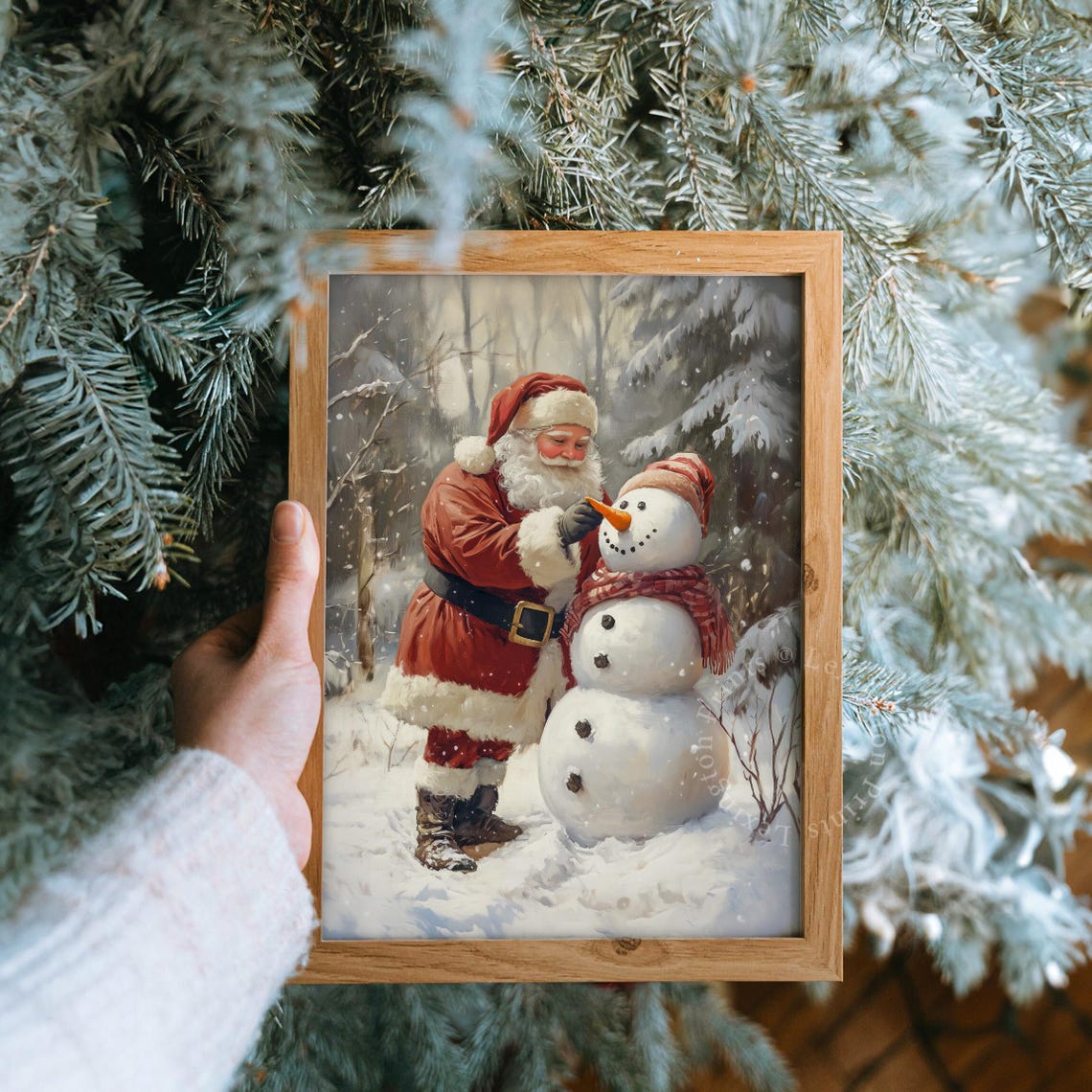 Santa Claus Building Snowman Print Christmas Wall Art Santa Painting Winter Wall Art Snowman Print Holiday Decor Farmhouse 960 - Image 8