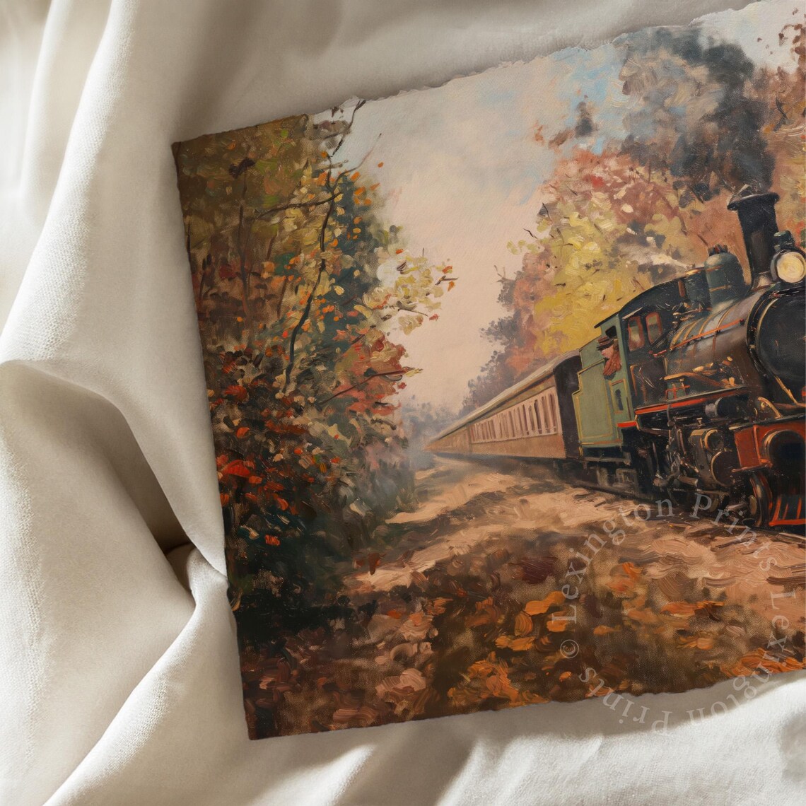 Steam Locomotive Autumn Forest Vintage Train Oil Painting Travel Poster - Image 7