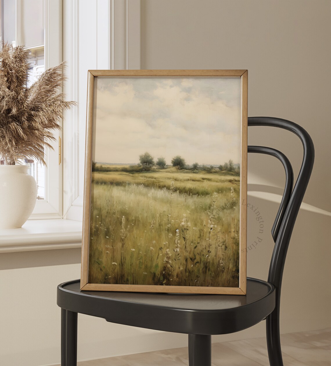 Moody Green Meadow Wildflower Field Soft Summer Landscape Painting Poster - Image 7