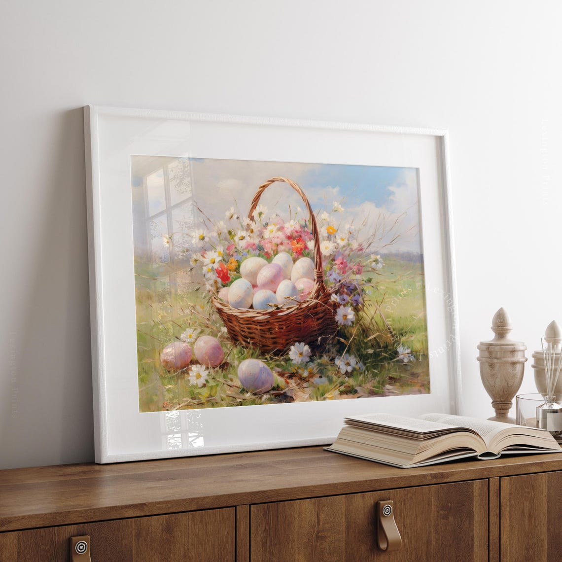 Easter Egg Basket Wildflowers Vintage Spring Meadow Art Poster - Image 4