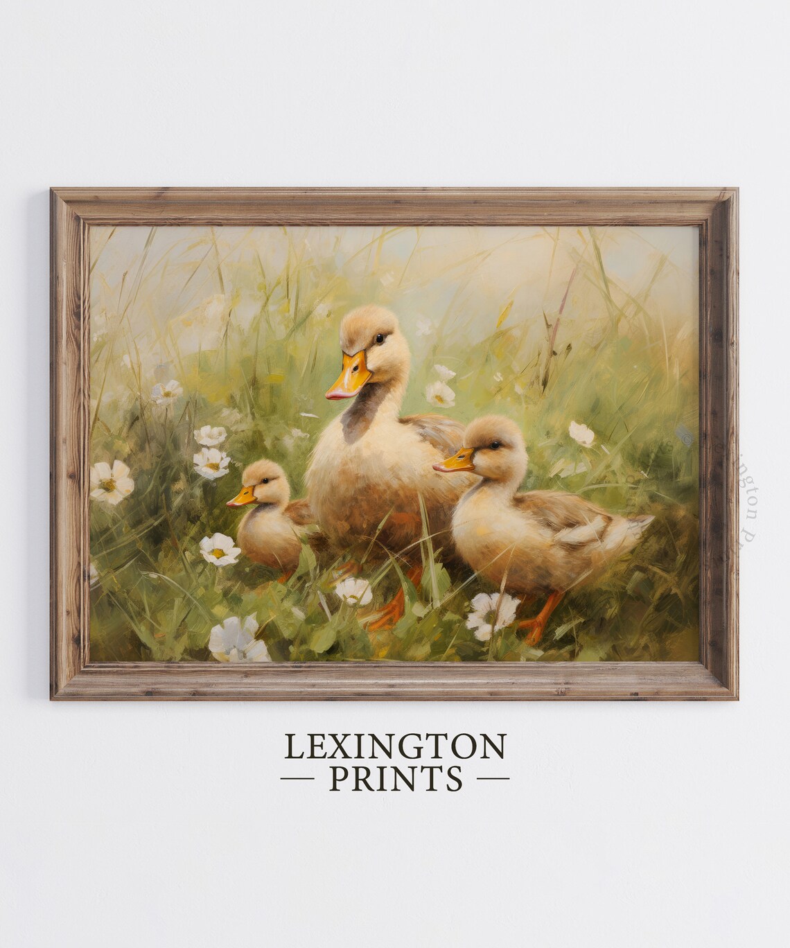 Mother Duck with Ducklings in Wildflowers Pastoral Painting Poster - Image 6