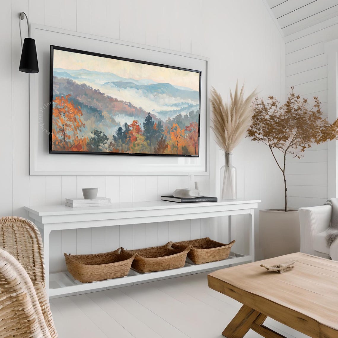 Foggy Fall Mountains with Orange Autumn Trees Frame TV Art Print - Image 4
