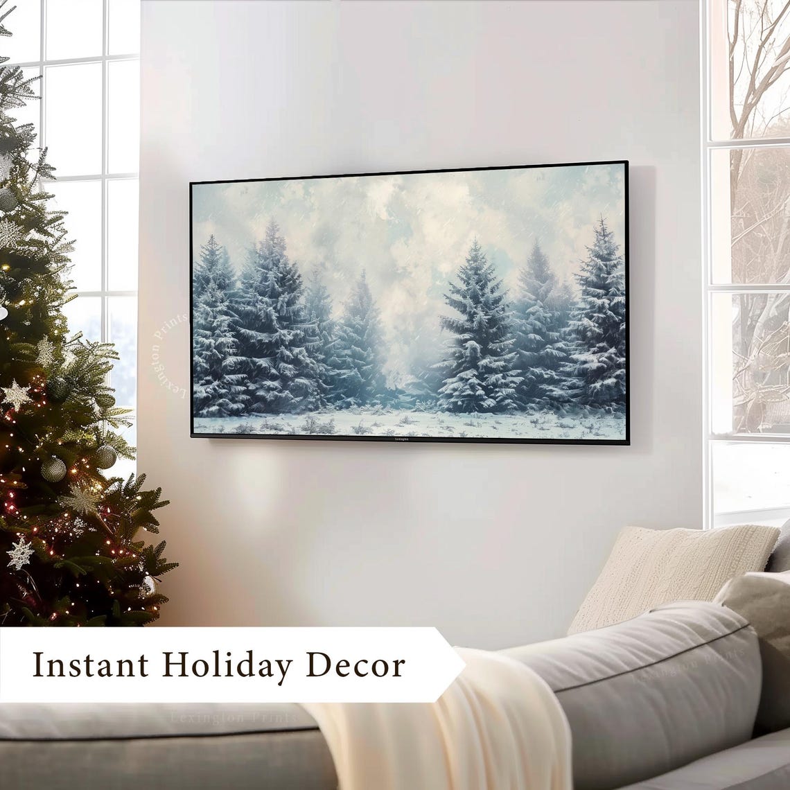 Winter Forest Christmas Tree Tv Art Frame Tv Art Winter Tv Art Farmhouse Tv Art Snowy Landscape Painting Moody Blizzard Art 918 - Image 4