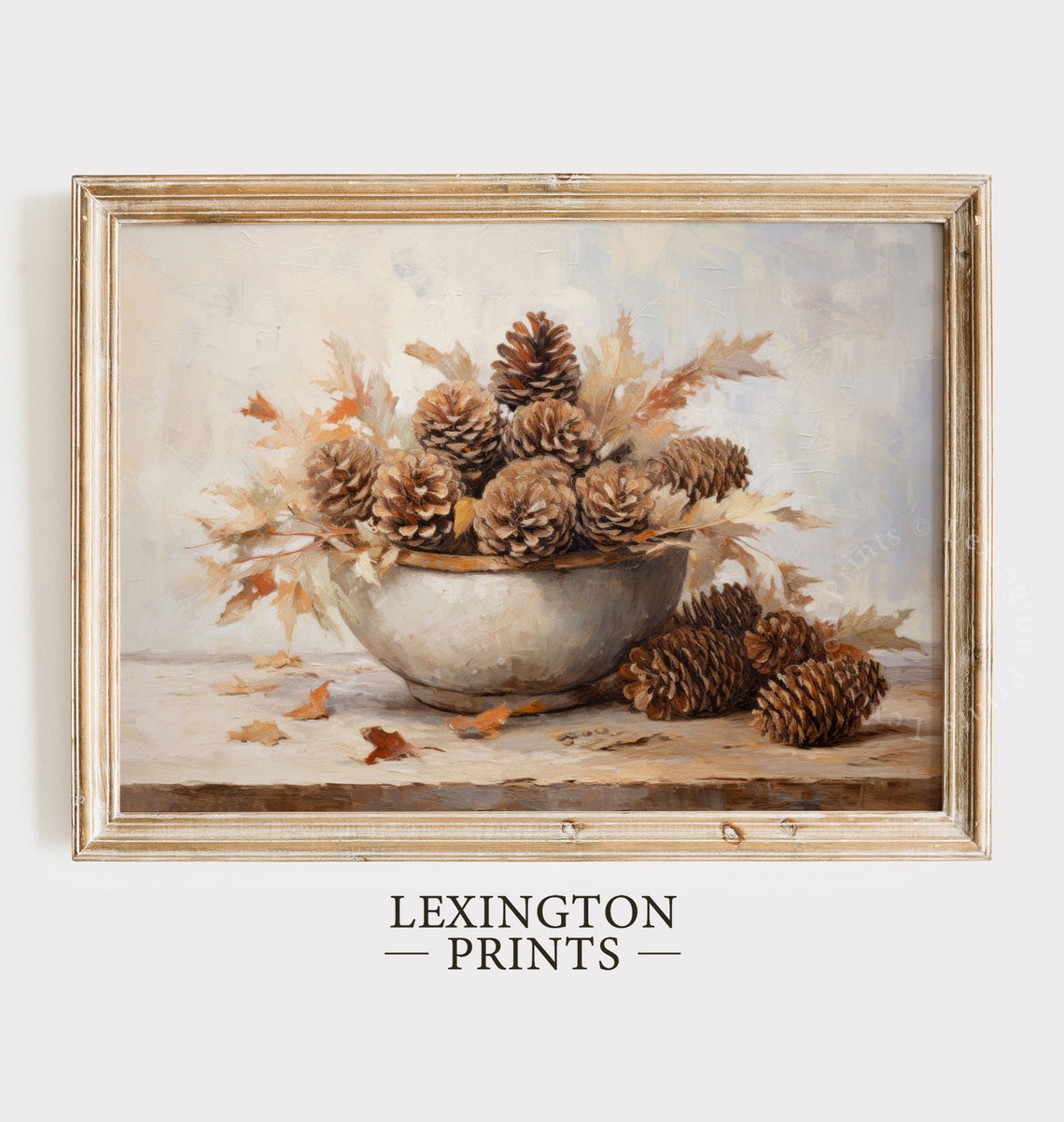 Pinecone Bowl Rustic Fall Harvest Still Life Oil Painting Poster - Image 8