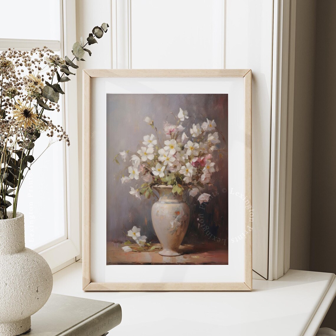 White Blossom Vase Soft Floral Still Life Painting Art Poster - Image 6