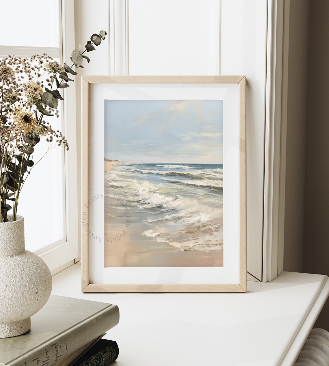 Gentle Ocean Waves Sandy Beach Calming Coastal Painting Poster - Image 4