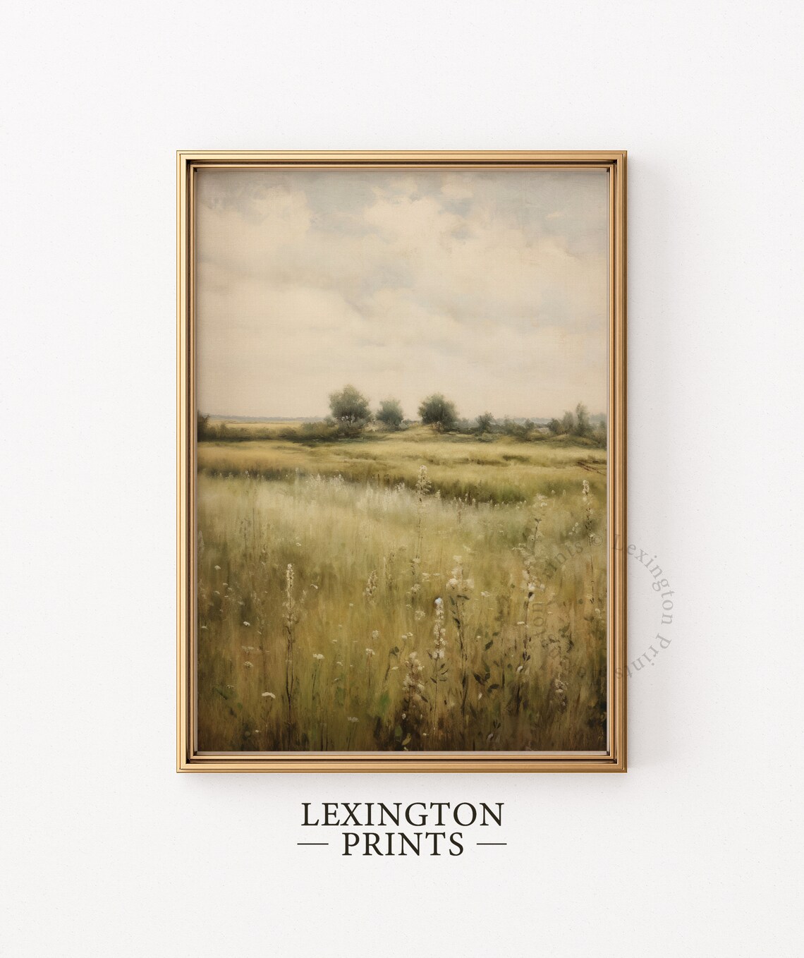Moody Green Meadow Wildflower Field Soft Summer Landscape Painting Poster - Image 5