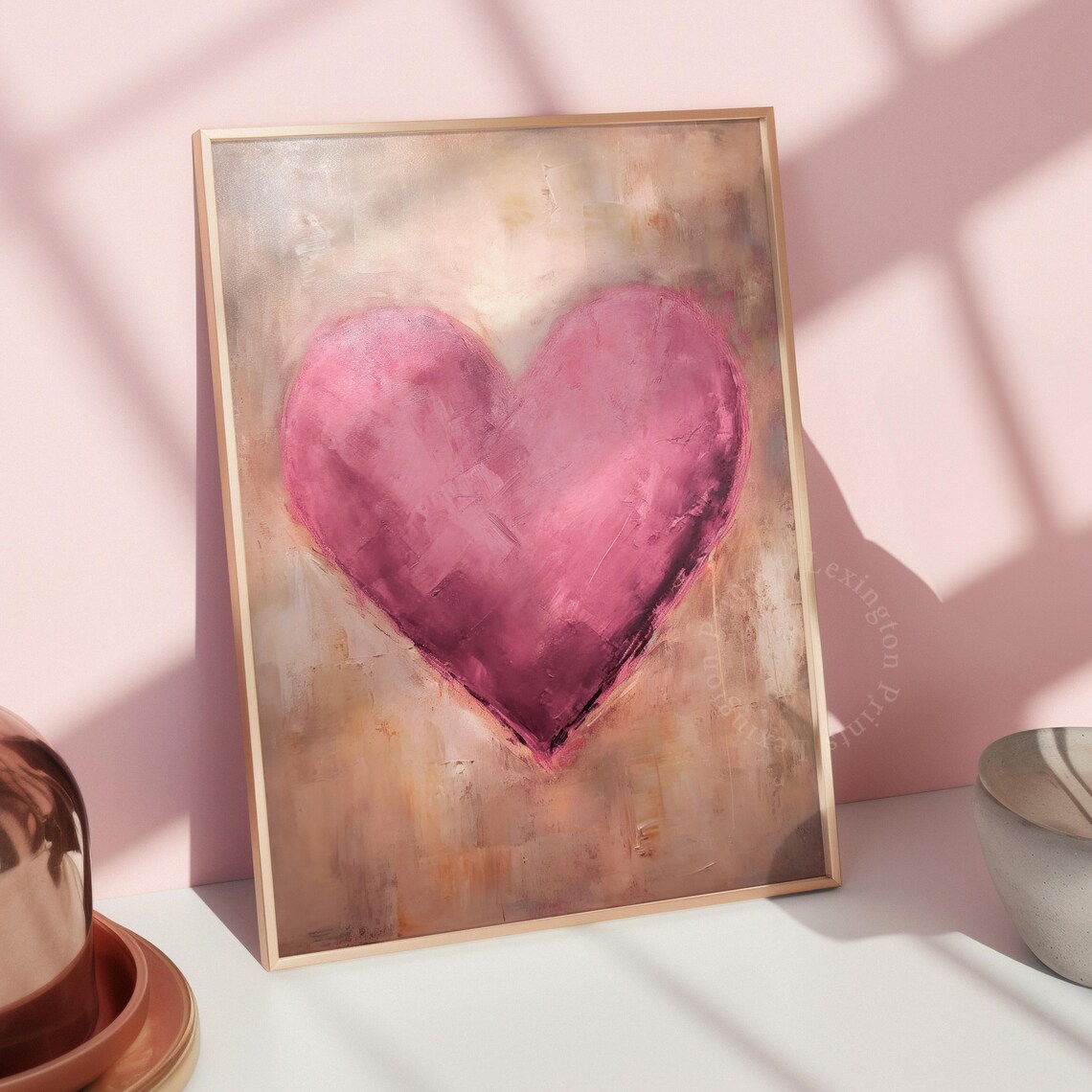 Valentines Pink Heart Print, Vintage Wall Art - Image 7
