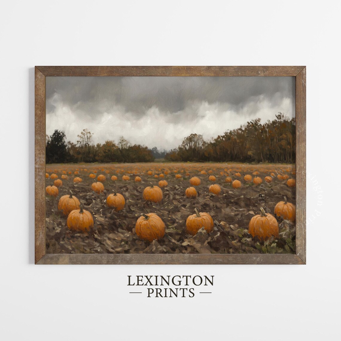 Pumpkin Field Under Stormy Autumn Sky Oil Painting Harvest Poster - Image 4