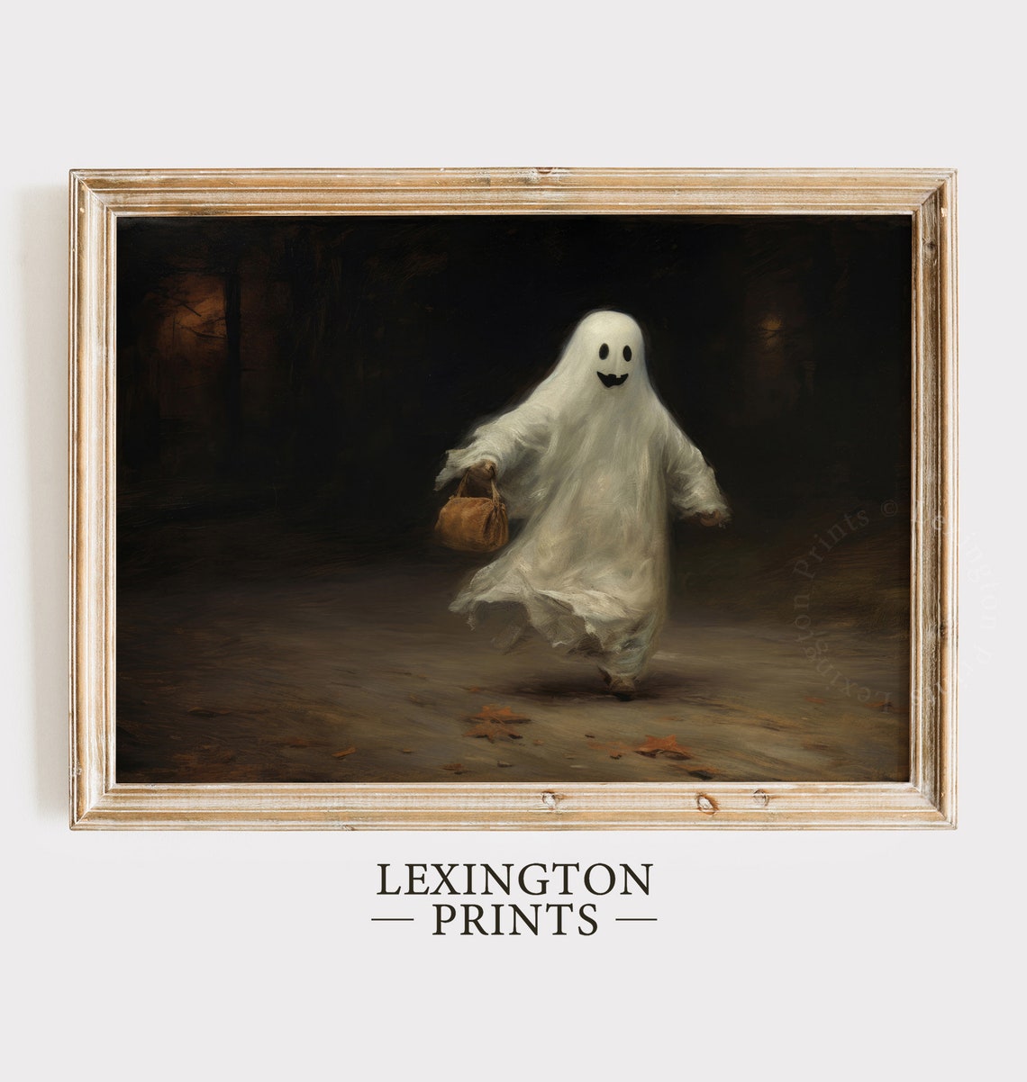 Happy Ghost Trick-or-Treating with Pumpkin Basket Halloween Poster - Image 8