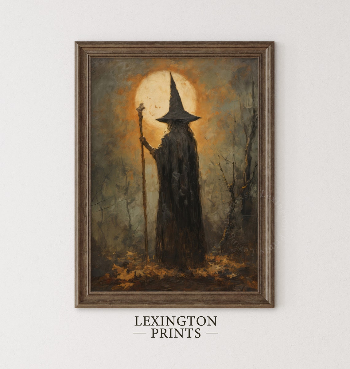 Mysterious Cloaked Wizard With Staff Standing Before Full Moon Poster - Image 2