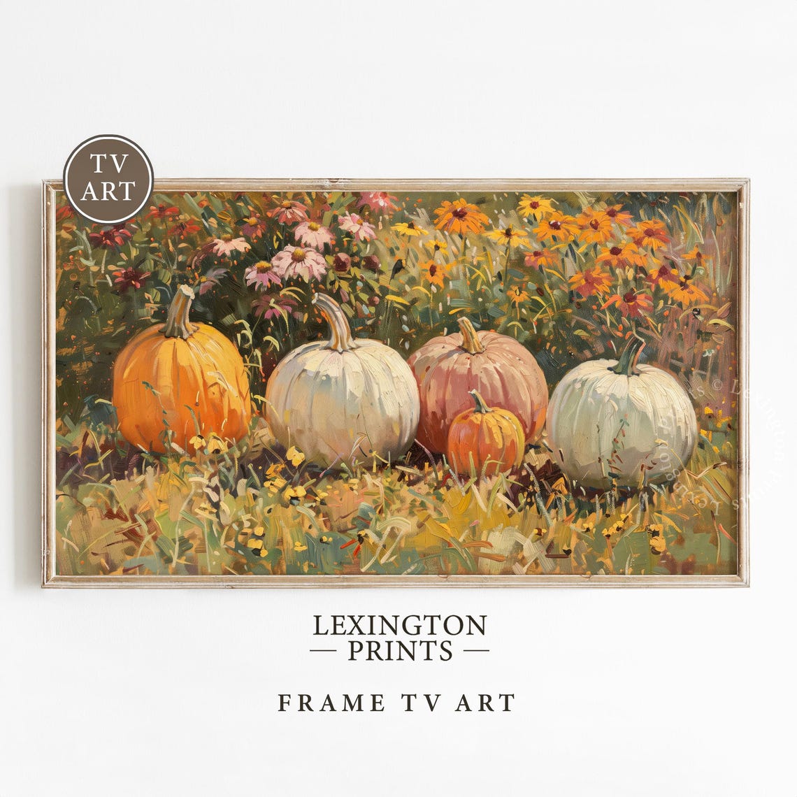 Vintage Fall Pumpkin Patch Wildflower Meadow Oil Painting Poster