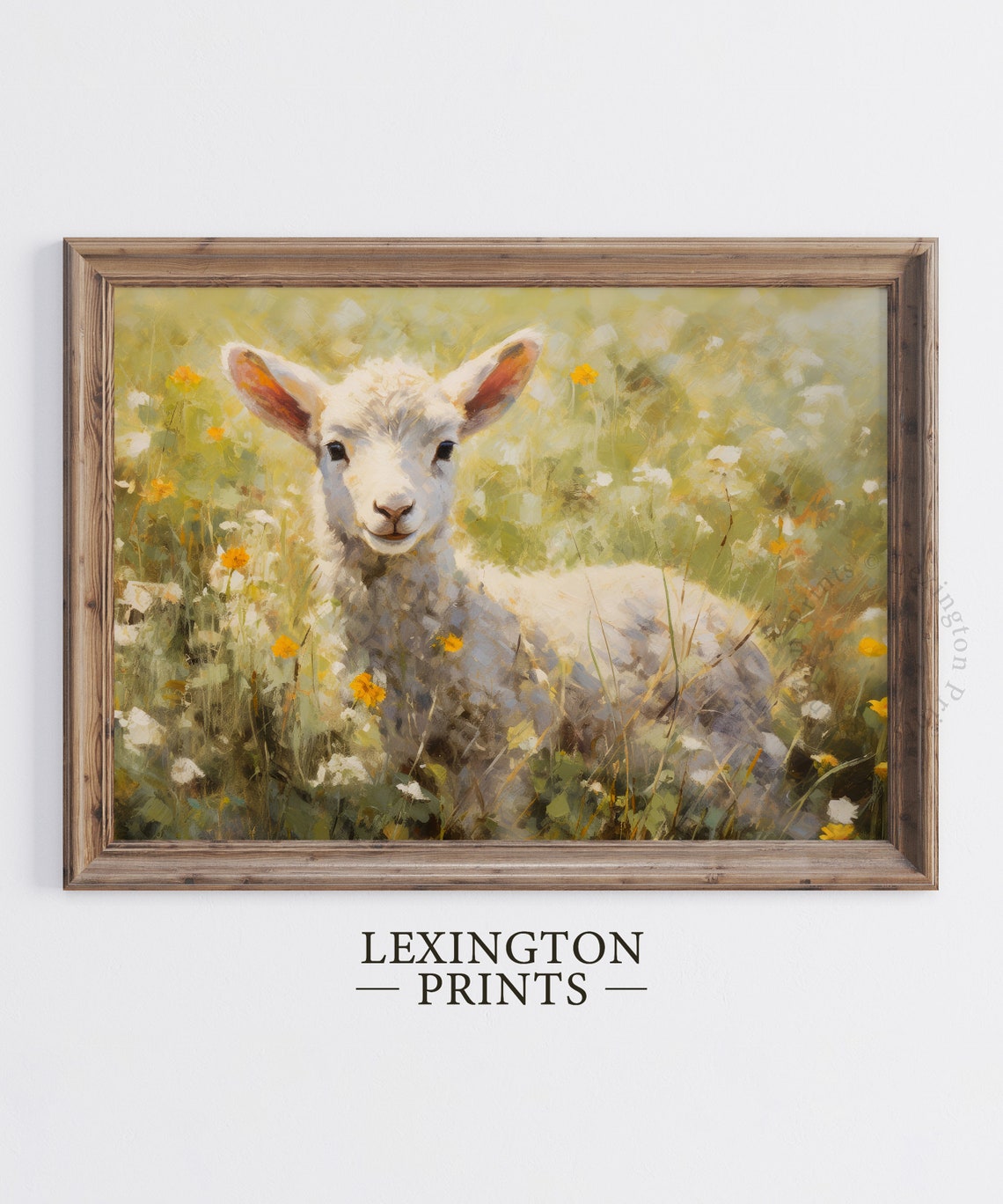 Adorable Lamb Standing in Sunny Wildflower Meadow Vintage Art Print - Image 5