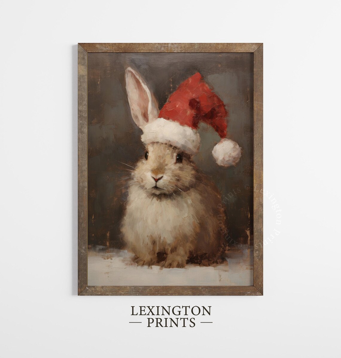 Cute Bunny Wearing Santa Hat Christmas Animal Portrait Art Print - Image 4