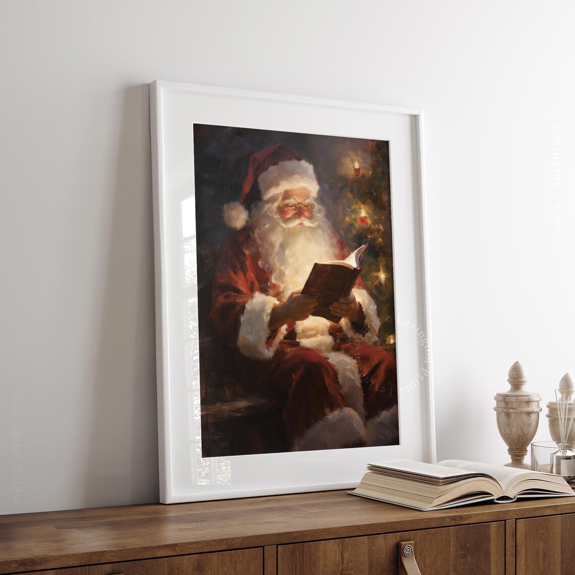 Vintage Christmas Wall Art Santa Reading Book Christmas Oil Painting Art Cottagecore Academia Art Christmas Decor Winter Print 373 - Image 3