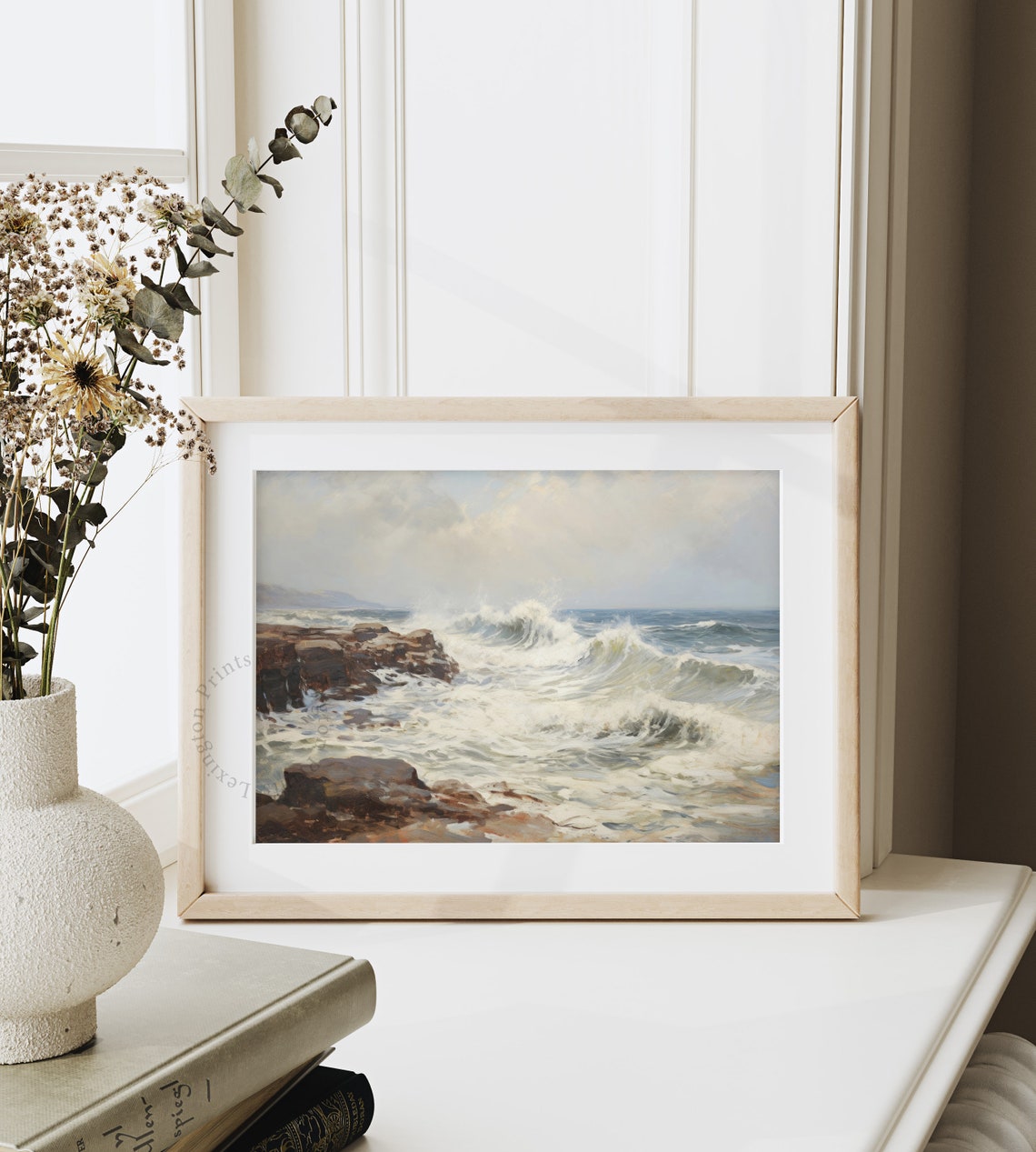 Moody Coastal Landscape Painting Vintage Coastal Print Beach Print Ocean Wall Art Dark Summer Print Oil Painting Vintage Art 680 - Image 4