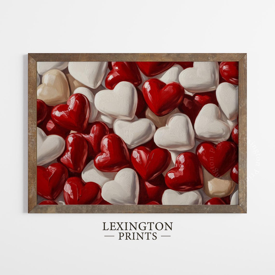 Glossy Red White Cream Candy Hearts Valentine Love Kitchen Wall Art - Image 4