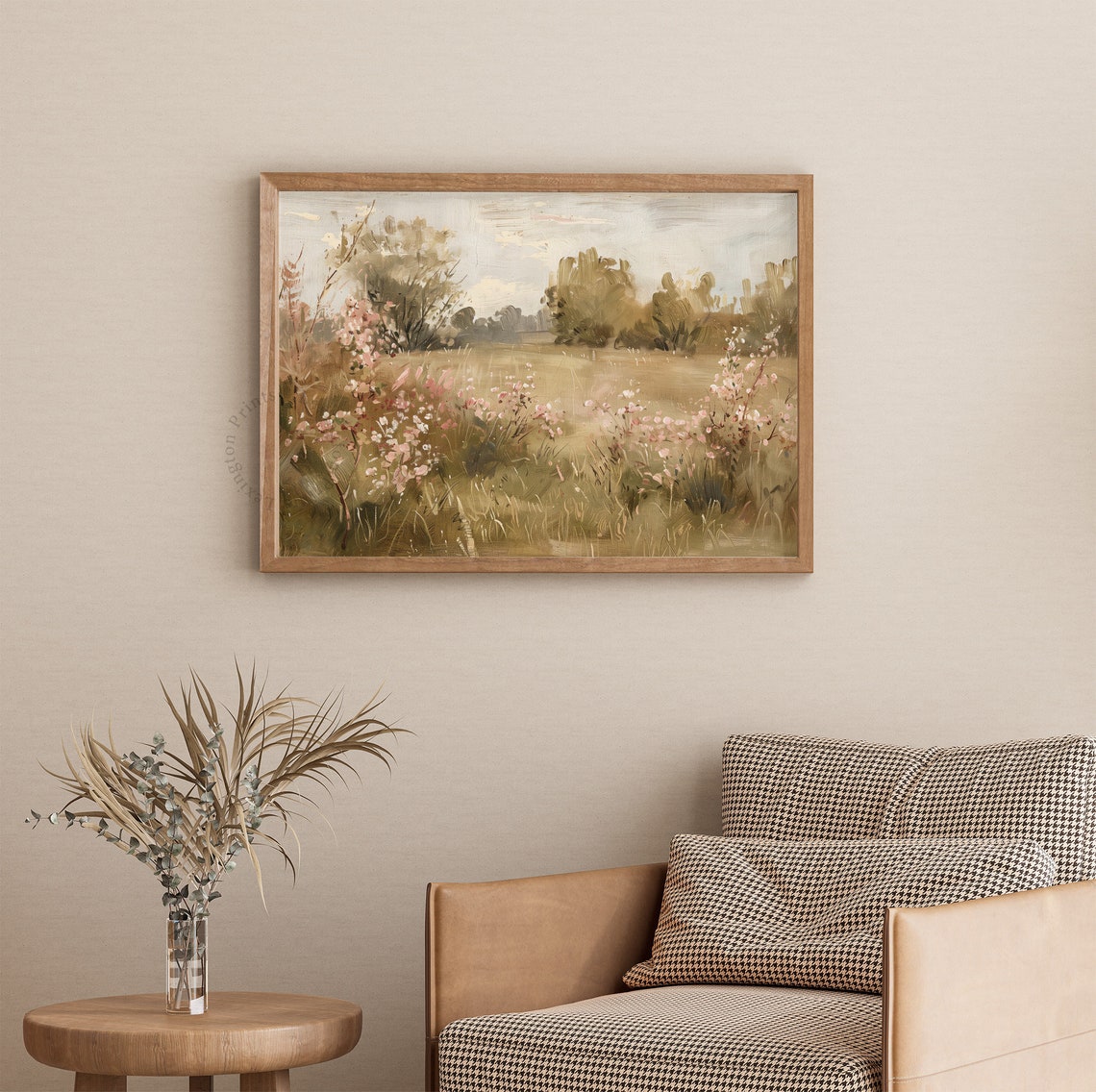 Impressionist Wildflower Meadow With Trees Pastel Landscape Art Print - Image 3