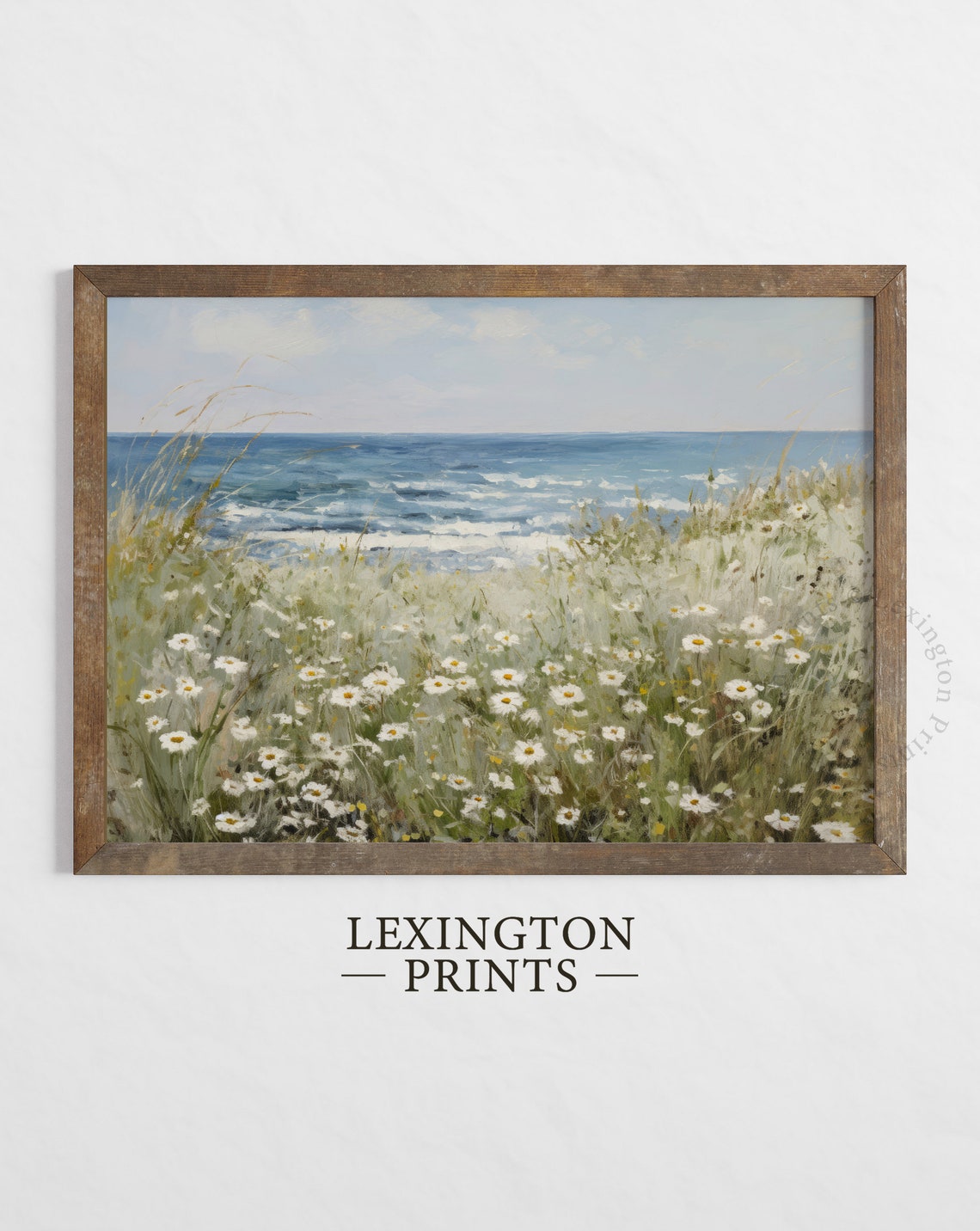 Coastal Wildflower Field Landscape Painting Vintage Coastal Print Summer Print Spring Print Floral Art Farmhouse Wall Art Sea 674 - Image 2