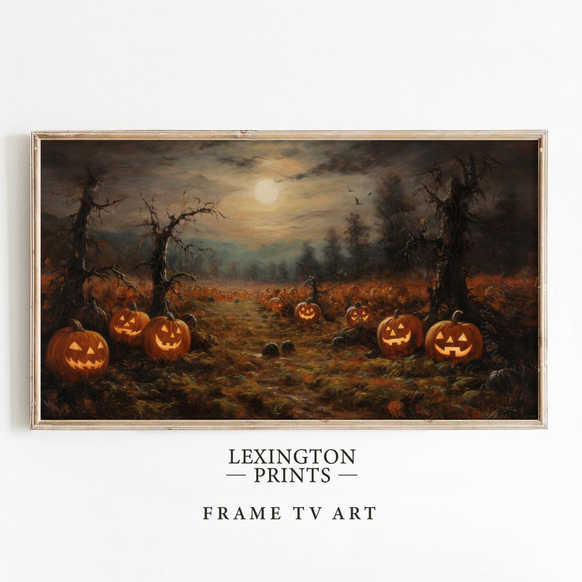 Glowing Jack-o-Lantern Pumpkin Patch Moonlit Night Halloween Print - Image 3