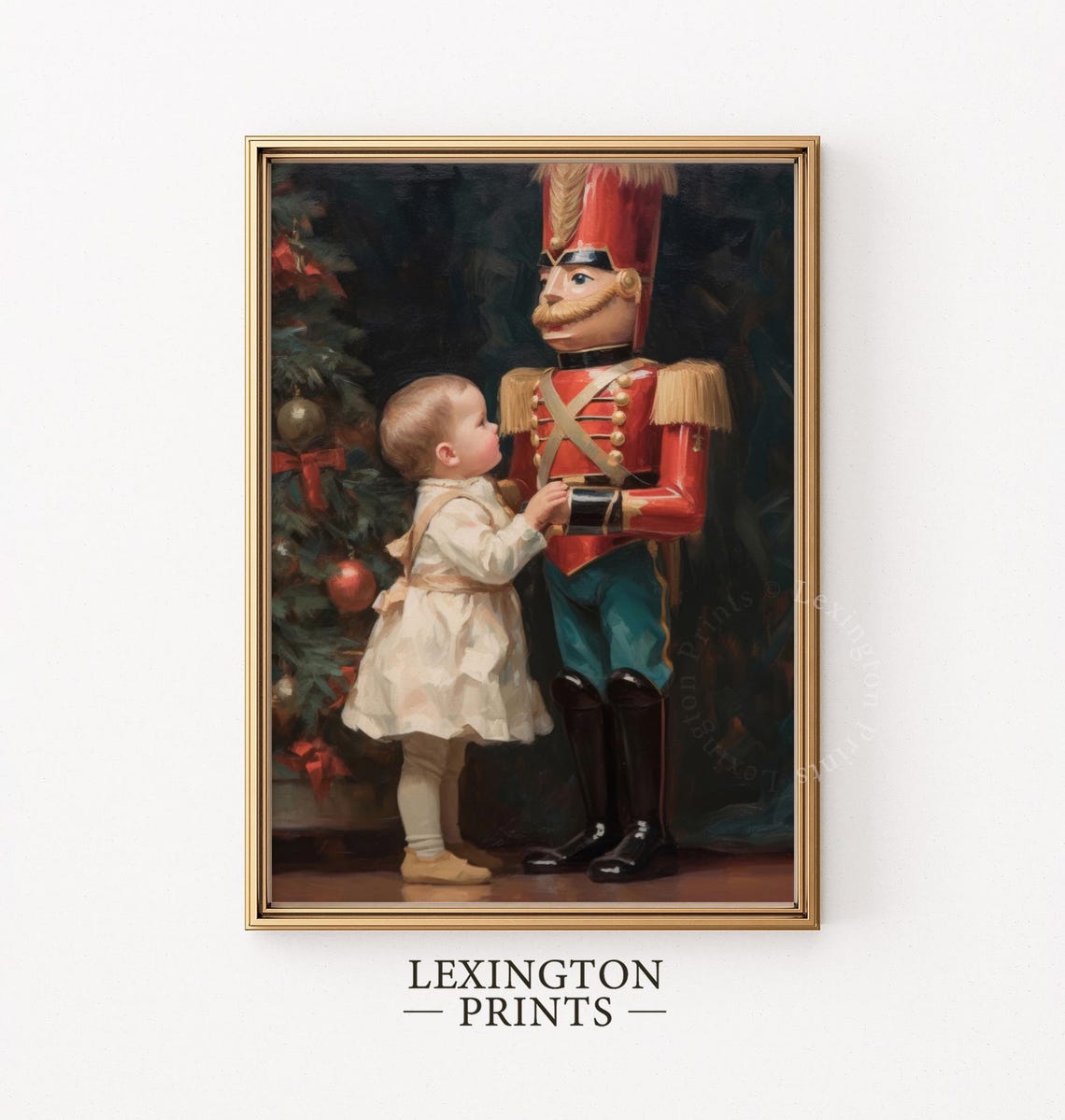 Toddler Girl with a Nutcracker Christmas Vintage Painting Poster - Image 5