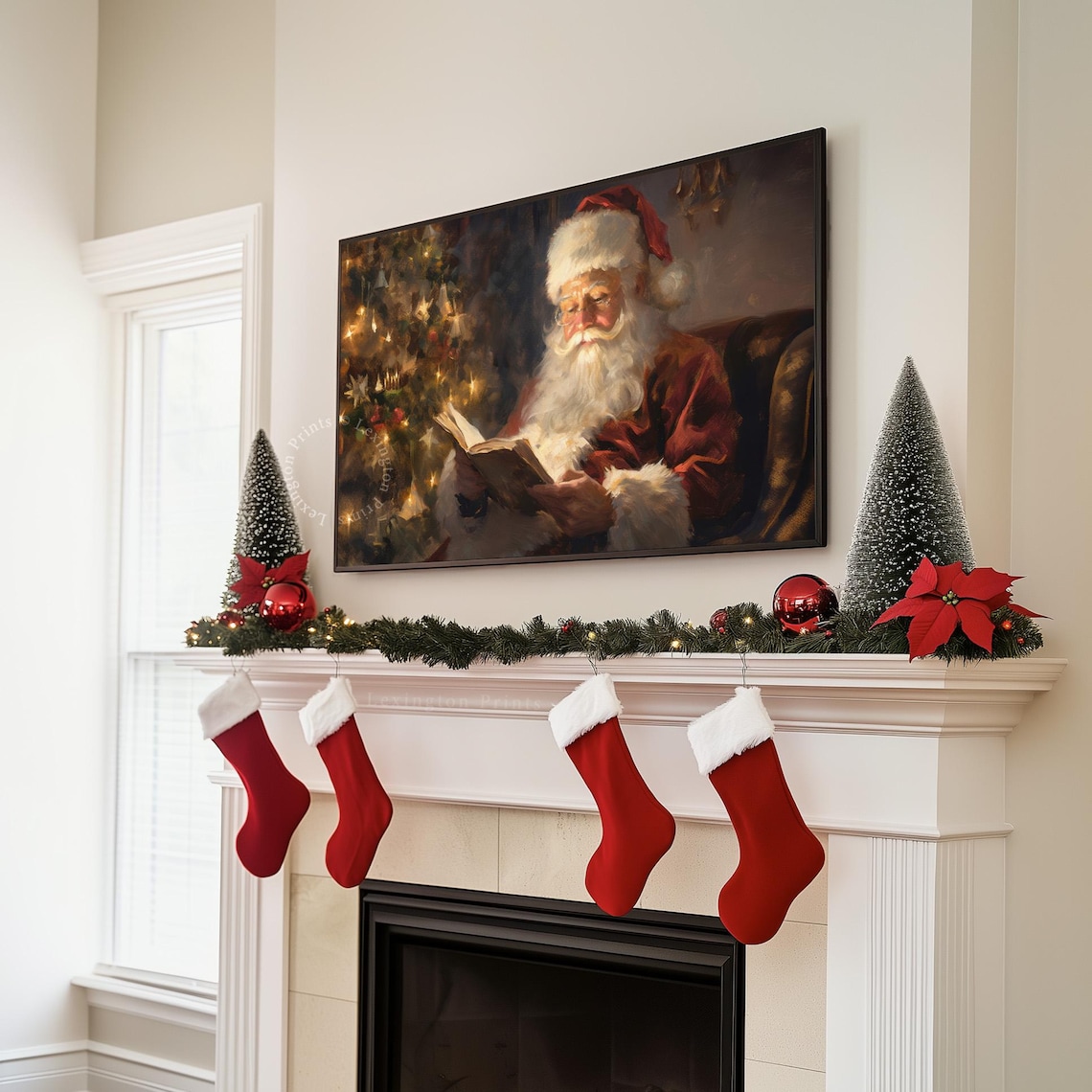 Santa Reading Book Christmas Eve Frame TV Art Cozy Art Poster - Image 3