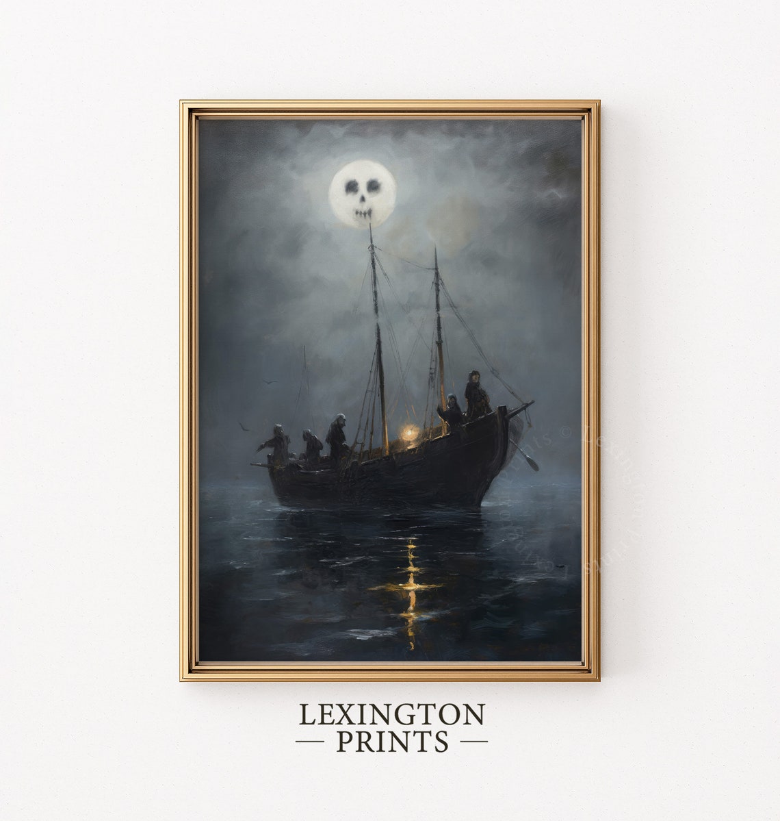 Ghost Ship Sailing Under Skull Moon Dark Spooky Halloween Poster - Image 2