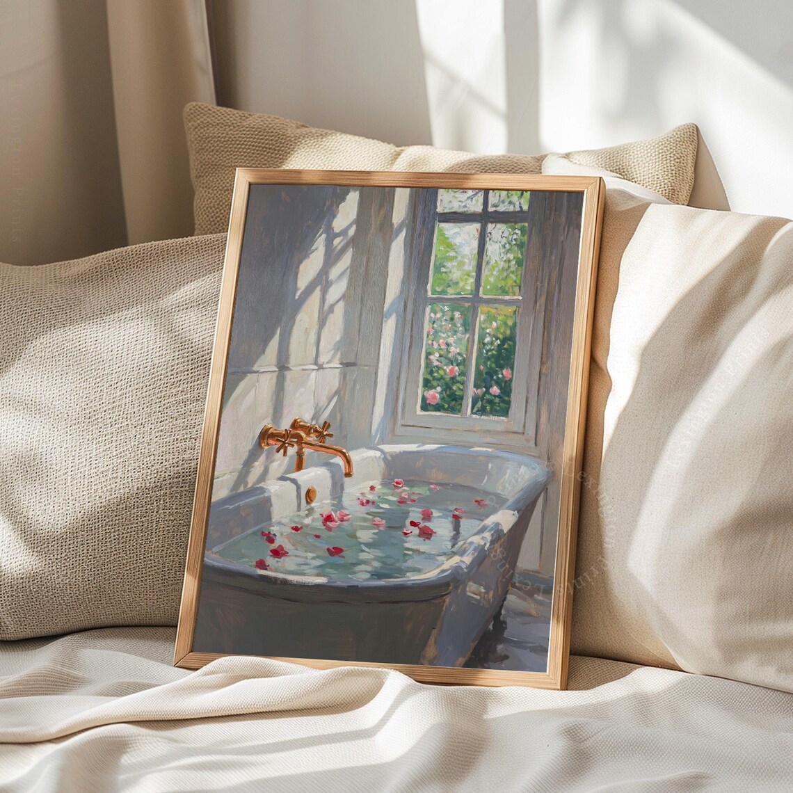 Sunlit Bathtub With Rose Petals by Garden Window Spa Art Print - Image 8