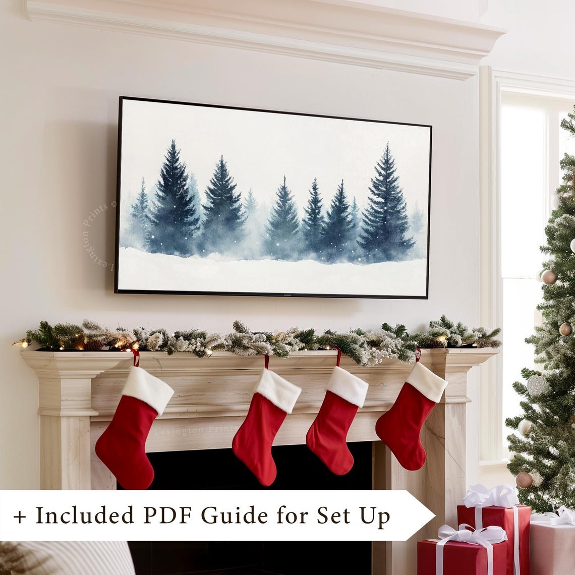 Misty Blue Pine Forest in Snow Minimalist Winter Frame TV Art Print - Image 8