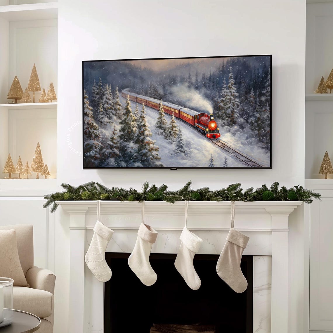 Red Christmas Steam Train Snowy Winter Forest Holiday Frame TV Poster - Image 7