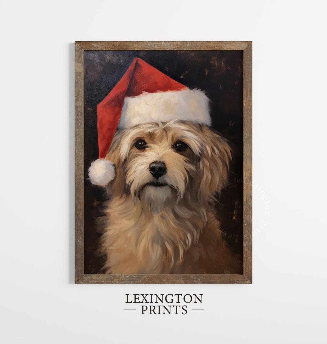 Adorable Fluffy Cream Dog Wearing Red Santa Hat Portrait Poster - Image 4