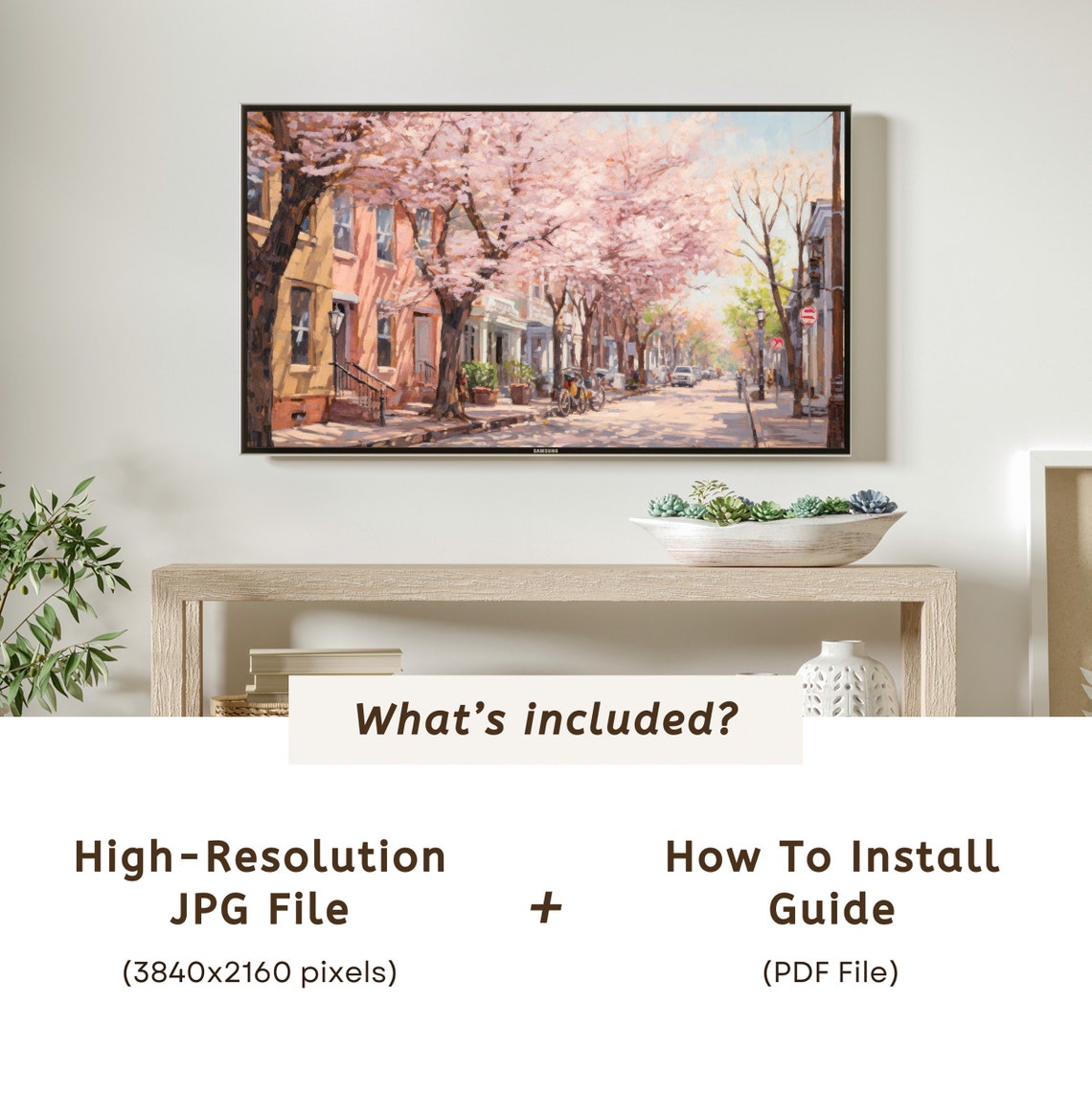 Cherry Blossom Street in Bloom Spring Frame TV Art Cityscape Print - Image 6