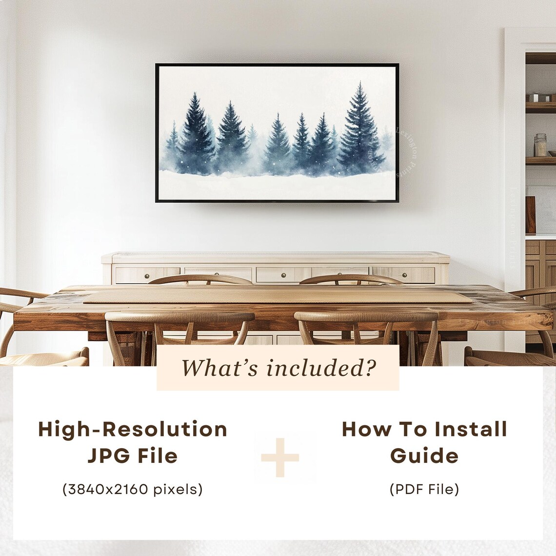 Misty Blue Pine Forest in Snow Minimalist Winter Frame TV Art Print - Image 6