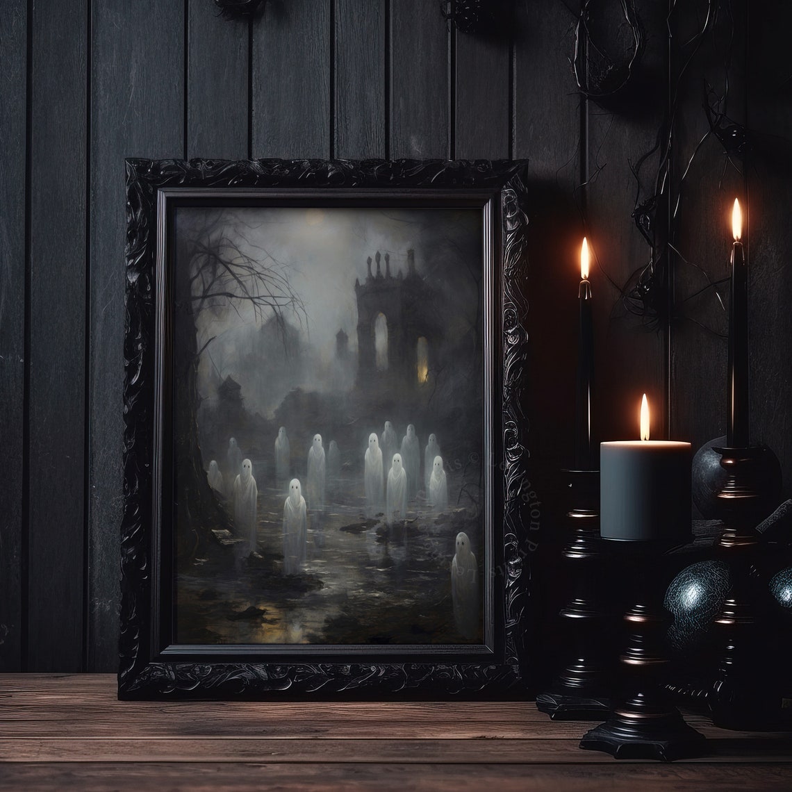 Ghost Gathering in Misty Ruined Graveyard Haunting Halloween Poster - Image 8