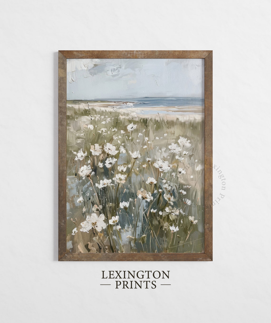 Coastal Wildflower Field with Ocean View Summer Vintage Wall Art - Image 2