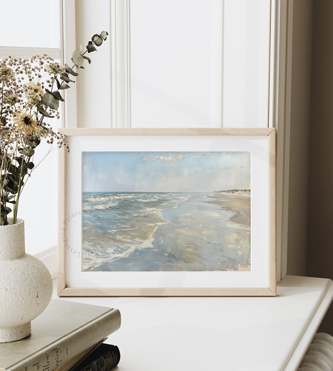 Peaceful Ocean Waves Sandy Shore Soft Blue Coastal Landscape Poster - Image 4