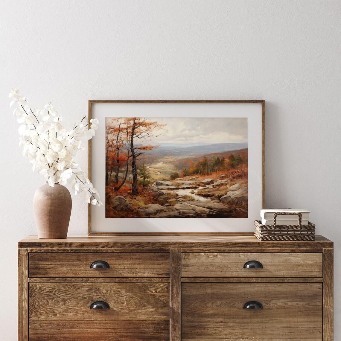 Rocky Autumn Valley River Vintage Oil Painting Landscape Poster - Image 7