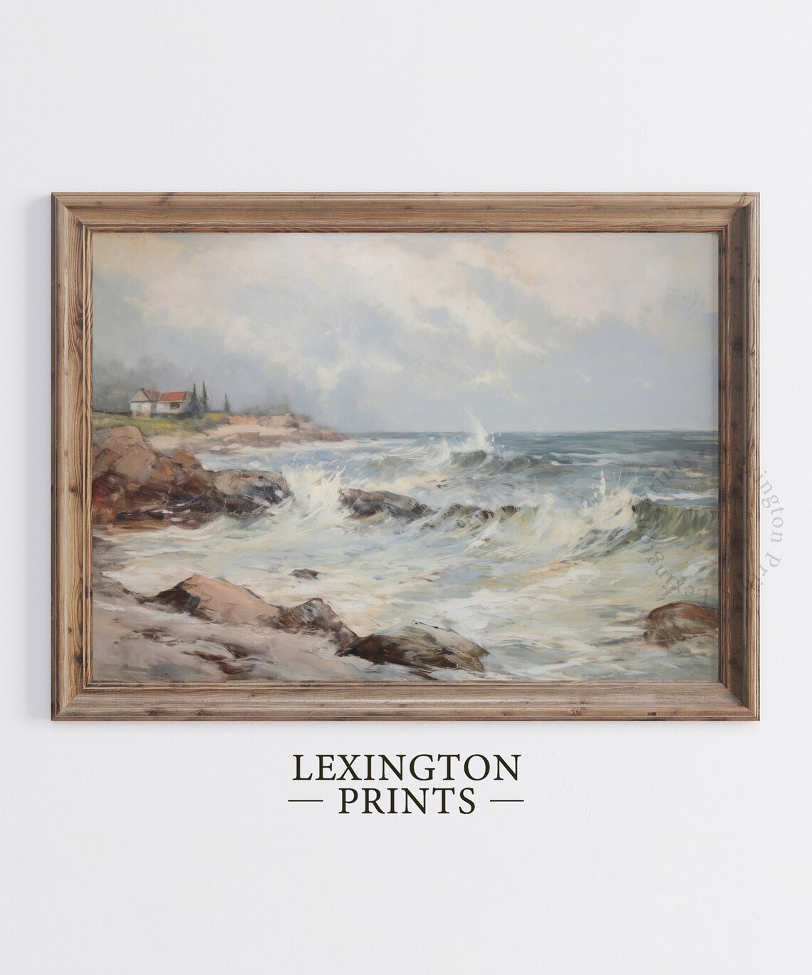Rocky Coast with Crashing Waves Coastal Vintage Painting Poster - Image 5