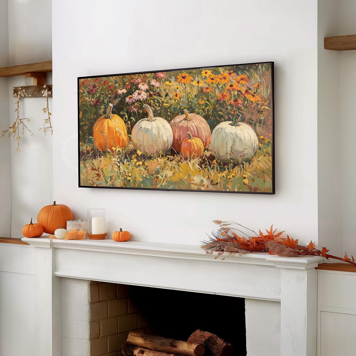 Vintage Fall Pumpkin Patch Wildflower Meadow Oil Painting Poster - Image 7