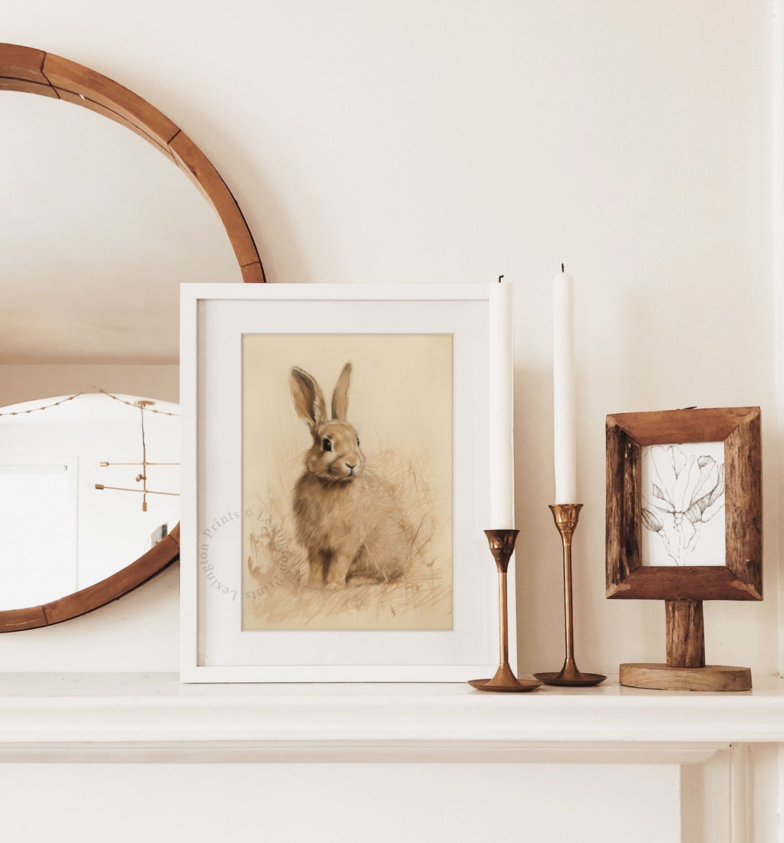 Brown Rabbit Meadow Sketch Vintage Wildlife Drawing Style Poster - Image 3