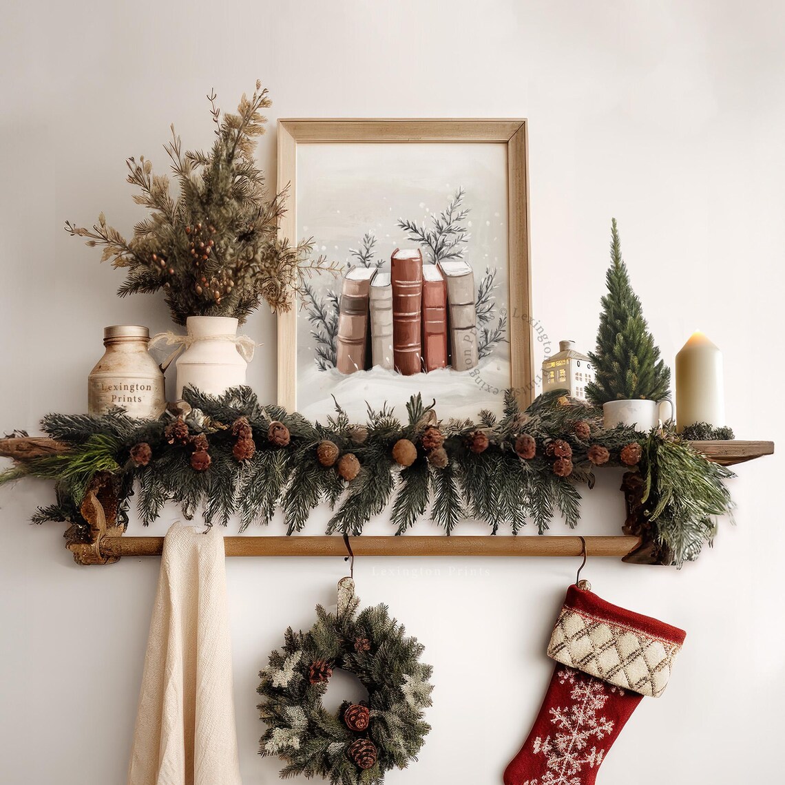 Antique Books Standing in Snow Winter Reading Nook Painting Poster - Image 7