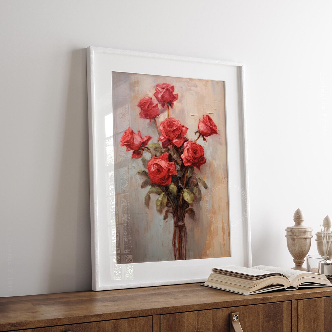 Red Roses Bouquet Vintage Floral Oil Painting Romantic Art Poster - Image 8