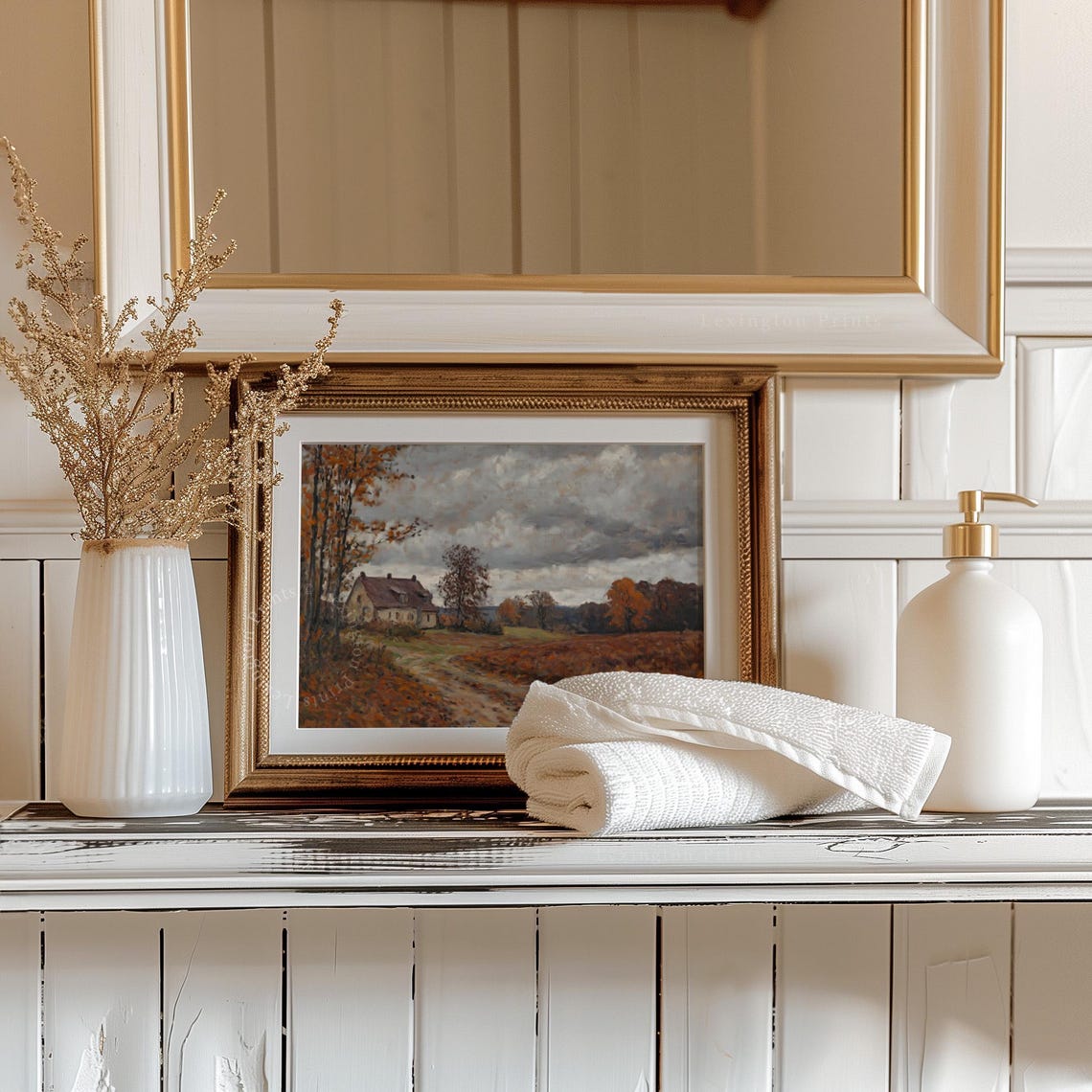 Moody Farmhouse Cottage with Dirt Road Dark Academia Fall Wall Art - Image 2