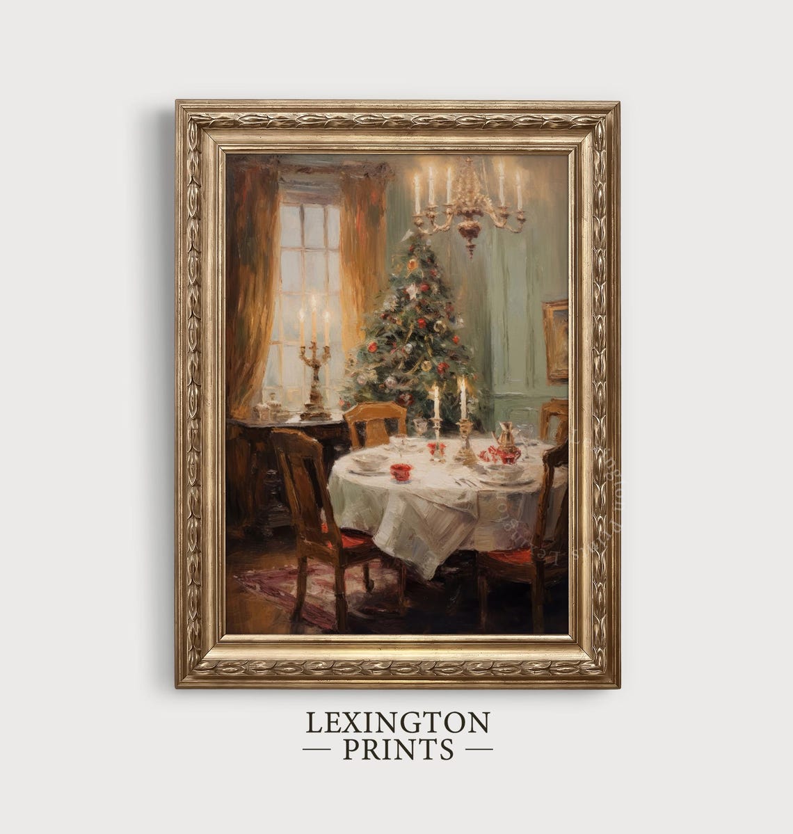 Elegant Christmas Dining Room Set Table Candlelight Holiday Art Poster - Image 4